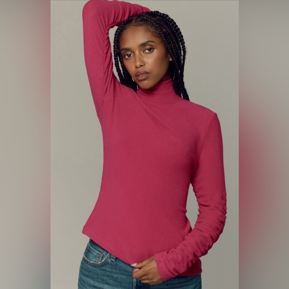 NWT! By Anthropologie Raspberry Ruched-Sleeve Tur… - image 1